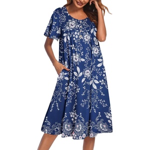 Ekouaer House Dress for Women with Pockets Short Sleeve Moo Moos Nightgowns(Floral Blue)