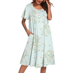 Ekouaer House Dress for Women with Pockets Short Sleeve Moo Moos Nightgowns(Floral Light Green)