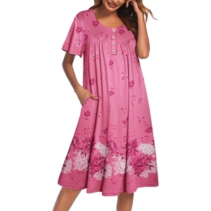 Ekouaer House Dress for Women with Pockets Short Sleeve Moo Moos Nightgowns(Flower Pink)