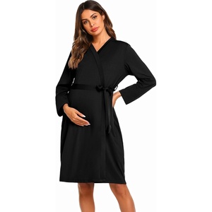 Ekouaer Maternity Robe Labor Delivery Nursing Gown Breastfeeding Bathrobes(A_black)