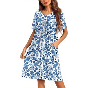 Ekouaer Moo Moos for Women Button House Dresses for Women with Pocket Mumu(Blue Boho)