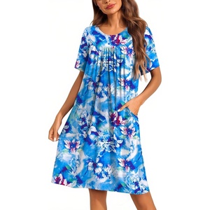 Ekouaer Moo Moos for Women Button House Dresses for Women with Pocket Mumu(Blue Flower)
