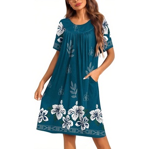 Ekouaer Moo Moos for Women Button House Dresses for Women with Pocket Mumu(Blue Green Flower)