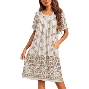 Ekouaer Moo Moos for Women Button House Dresses for Women with Pocket Mumu(Khaki Flower)