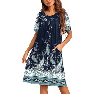 Ekouaer Moo Moos for Women Button House Dresses for Women with Pocket Mumu(Navy Blue)