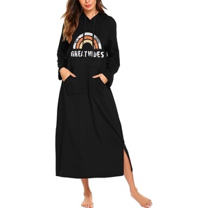 Ekouaer Nightgowns for Women Cotton Nightgown Long Sleeve Hooded Night Gown(Black Rainbow)