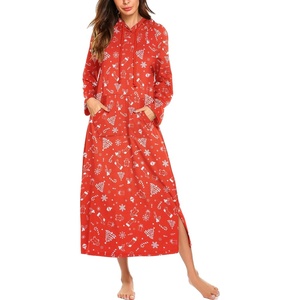 Ekouaer Nightgowns for Women Cotton Nightgown Long Sleeve Hooded Night Gown(Red Christmas Print)