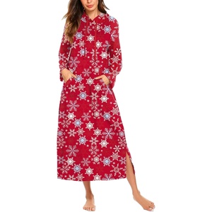 Ekouaer Nightgowns for Women Cotton Nightgown Long Sleeve Hooded Night Gown(Red Snowflake)