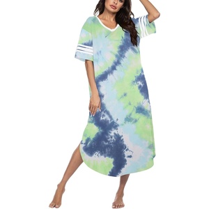 Ekouaer Nightgowns for Women Long Nightgown Plus Size Moo Moos House Dress(Green Tie Dye)