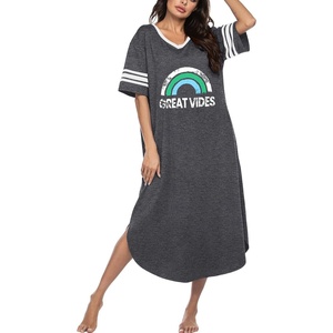 Ekouaer Nightgowns for Women Long Nightgown Plus Size Moo Moos House Dress(Grey Rainbow)