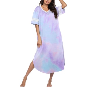 Ekouaer Nightgowns for Women Long Nightgown Plus Size Moo Moos House Dress(Purple Tie Dye)