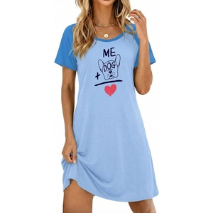 Ekouaer Nightgowns for Women Short Sleeve Night Dress Printed Sleepwear(A-baby Blue-dog)