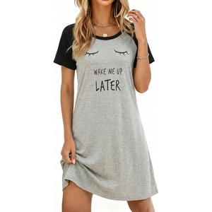 Ekouaer Nightgowns for Women Short Sleeve Night Dress Printed Sleepwear(B-black-wake Me Up Later)