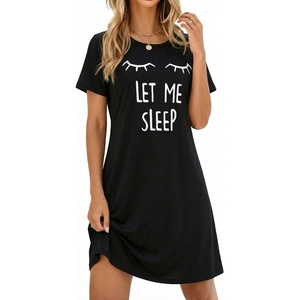 Ekouaer Nightgowns for Women Short Sleeve Night Dress Printed Sleepwear(Black Sleep)