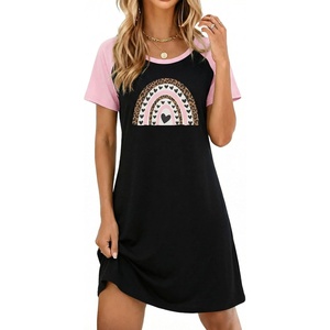 Ekouaer Nightgowns for Women Short Sleeve Night Dress Printed Sleepwear(Black-rainbow)