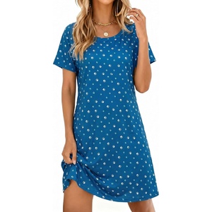 Ekouaer Nightgowns for Women Short Sleeve Night Dress Printed Sleepwear(Blue Dog Claw)