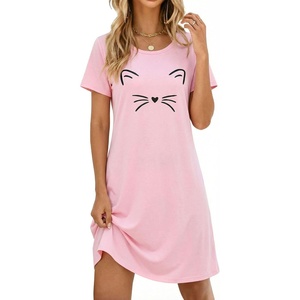 Ekouaer Nightgowns for Women Short Sleeve Night Dress Printed Sleepwear(Pink Cat)