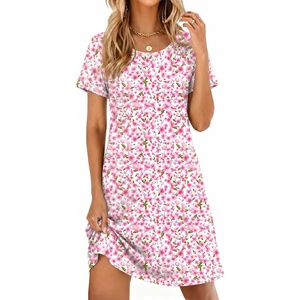 Ekouaer Nightgowns for Women Short Sleeve Night Dress Printed Sleepwear(Pink Floral)