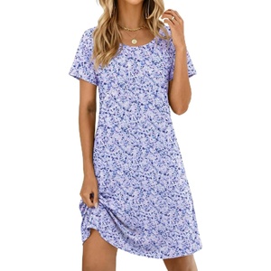 Ekouaer Nightgowns for Women Short Sleeve Night Dress Printed Sleepwear(Purple Point)
