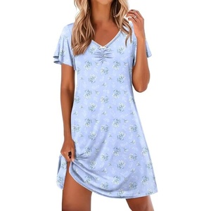 Ekouaer Nightgowns for Women Short Sleeve Night Gown Comfy Sleep Shirt(Blue Floral)