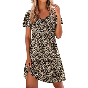 Ekouaer Nightgowns for Women Short Sleeve Night Gown Comfy Sleep Shirt(Brown Leopard)