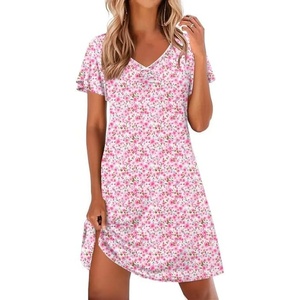 Ekouaer Nightgowns for Women Short Sleeve Night Gown Comfy Sleep Shirt(Pink Floral)