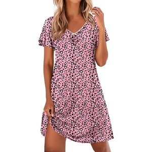 Ekouaer Nightgowns for Women Short Sleeve Night Gown Comfy Sleep Shirt(Pink Leopard Print)