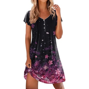 Ekouaer Nightgowns for Women Short Sleeve Pleated Moo Moos with Pockets(Cherry Blossoms)