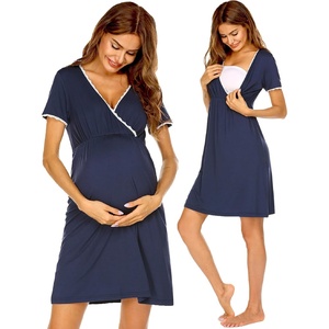 Ekouaer Nursing Nightgown Labor and Delivery Gown Dress Maternity Pajamas(A Navy Blue)