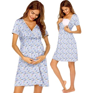 Ekouaer Nursing Nightgown Labor and Delivery Gown Dress Maternity Pajamas(Blue White Floral)
