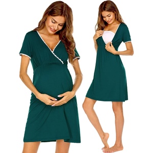 Ekouaer Nursing Nightgown Labor and Delivery Gown Dress Maternity Pajamas(Huntergreen)