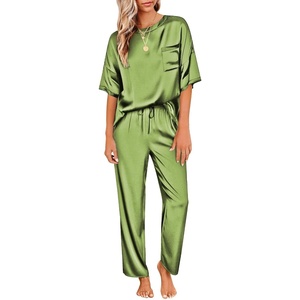 Ekouaer Pajamas for Women Set Silky Satin 2 Piece Lounge Sets with Pockets(Army Green)