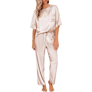 Ekouaer Pajamas for Women Set Silky Satin 2 Piece Lounge Sets with Pockets(Champagne)