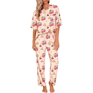 Ekouaer Pajamas for Women Set Silky Satin 2 Piece Lounge Sets with Pockets(Cherry Teddy)
