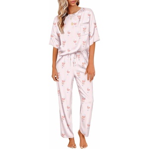Ekouaer Pajamas for Women Set Silky Satin 2 Piece Lounge Sets with Pockets(Coquette Rose Wine)