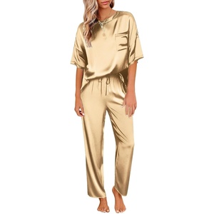 Ekouaer Pajamas for Women Set Silky Satin 2 Piece Lounge Sets with Pockets(Gold)