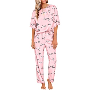 Ekouaer Pajamas for Women Set Silky Satin 2 Piece Lounge Sets with Pockets(Pink Love)