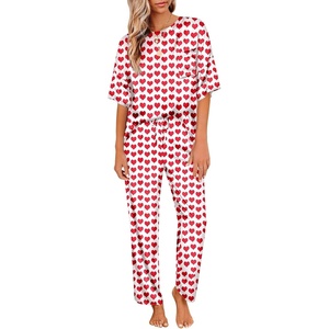 Ekouaer Pajamas for Women Set Silky Satin 2 Piece Lounge Sets with Pockets(Red Heart)