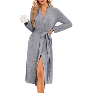 Ekouaer Robe for Women Long Knit Kimono Bathrobe Soft Lightweight Sleepwear(Dim Gray)