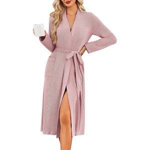 Ekouaer Robe for Women Long Knit Kimono Bathrobe Soft Lightweight Sleepwear(Pink)