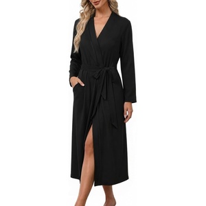 Ekouaer Robes for Women Lightweight Long Bathrobe Soft Knit Bath Robe S-2XL(Black)