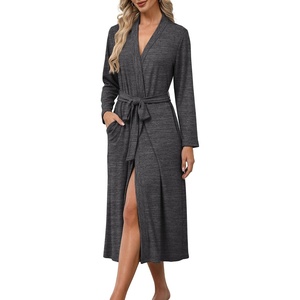 Ekouaer Robes for Women Lightweight Long Bathrobe Soft Knit Bath Robe S-2XL(Dark Heather Gray)