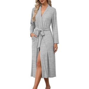Ekouaer Robes for Women Lightweight Long Bathrobe Soft Knit Bath Robe S-2XL(Light Grey)