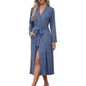 Ekouaer Robes for Women Lightweight Long Bathrobe Soft Knit Bath Robe S-2XL(Navy Blue)