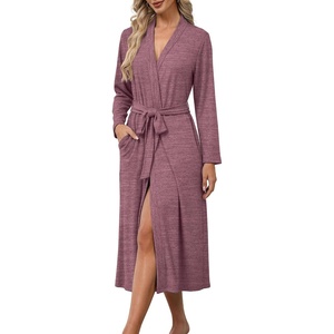 Ekouaer Robes for Women Lightweight Long Bathrobe Soft Knit Bath Robe S-2XL(Wine Red)