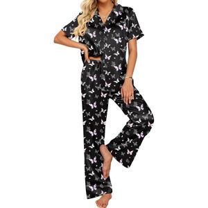 Ekouaer Silk Pajamas for Womens Set 2 Piece Fall Pjs Button Down Sleepwear(Black Butterfly)