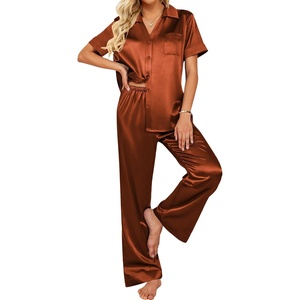 Ekouaer Silk Pajamas for Womens Set 2 Piece Fall Pjs Button Down Sleepwear(Caramel)
