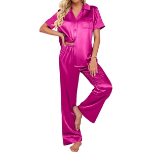 Ekouaer Silk Pajamas for Womens Set 2 Piece Fall Pjs Button Down Sleepwear(Hot Pink)
