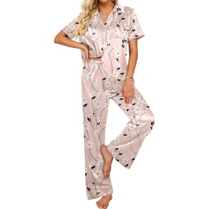 Ekouaer Silk Pajamas for Womens Set 2 Piece Fall Pjs Button Down Sleepwear(Khaki-flower)