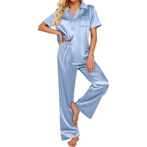 Ekouaer Silk Pajamas for Womens Set 2 Piece Fall Pjs Button Down Sleepwear(Light Blue)